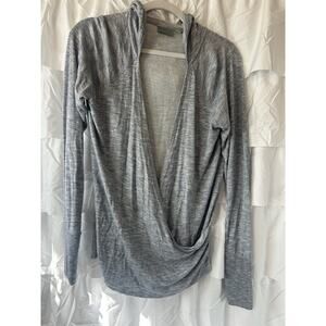 Athleta Women's Studio Hoodie Medium Sleeve Wrap Top Sweatshirt Gray
